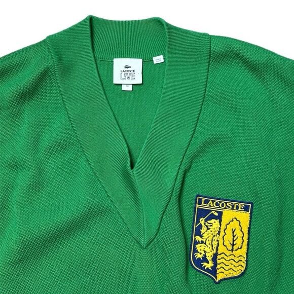 Lacoste Live V-Neck Emblem Blazon Patch Sweater Green Size 38 - M - Picture 7 of 13